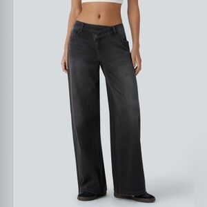 Asymmetric low rise Wide Leg Charcoal Black Women's Jeans